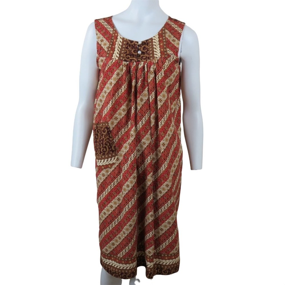 Vintage Handmade Hawaiian House Patio Dress Muumuu M Sleeveless Knee Length - Picture 1 of 10